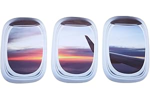 jojofuny 3PCS 3D Peel and Stick Aircraft Window Wall Decals, Removable Aviation-Themed Faux Window Stickers for Kids Room, Kindergarten, Playroom Decoration
