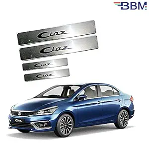 BBM Stainless Steel Foot Steps Car Door Chrome Silver Sill Scuff Plates with Adhesive Tape (Set of 04 pcs) for Maruti Nexa Ciaz - 2018 2019 2020