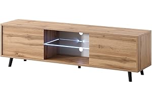 Selsey Mueble De TV 140 cm Mesa De TV con Patas Negras Iluminación LED para Salón Dormitorio Roble Wotan Lefyr