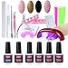 CLAVUZ Gel Nail Polish Set Soak Off Nail Starter Kit 4pcs with 9W UV LED Nail Light Dryer with Top and Base Coat plus Nail Art Manicure Tools DIY at Home