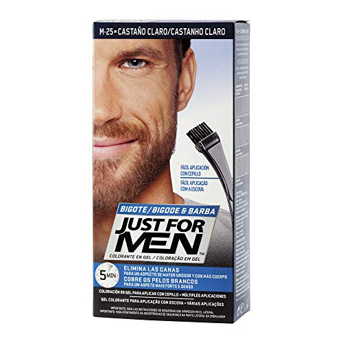 JUST FOR MEN Colorante en gel bigote barba y patillas - Tinte para las canas de la barba para hombres - castaño claro - 15 ml
