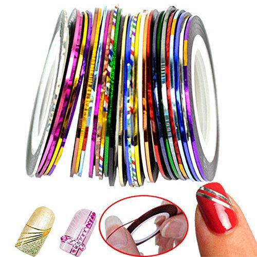 Nail Art Stripes Nail Art Stripes Tape Zierstreifen Packung mit 30 Rollen Striping Tape in verschiedenen Farben