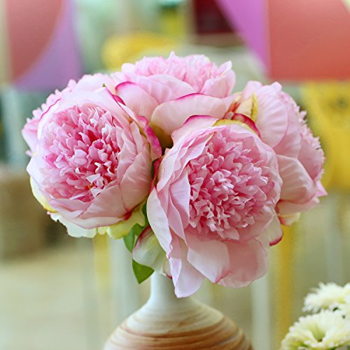 SOLEDI nordische Stil Pfingstrose Kunstblume Blumenstrauß Blumen-Bouquet Bridal Bouquet Blume Hochzeit Home Party Dekoration 5 Köpfe jedes Bouquet (Dunkelrosa) - 4