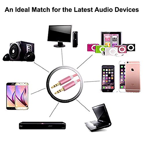 sourcingmap® 2Stk Auto Nylon 3,5mm Außen zu Außen Audio Kabel Silber Rosa Golden 3,3ft - 7