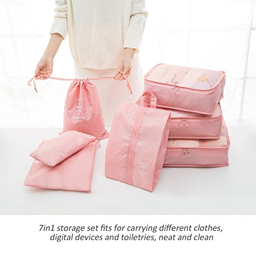 Overmont-Ensemble-de-7-Organisateurs-de-Voyage-Organisateur-de-Bagage-Sacs-de-Rangement-Cube-pour-des-Vtements-Cosmtiques-Chaussures-bleu-foncbleurose