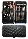 Harbour Housewares Black 12 Piece Manicure, Pedicure, travel Grooming Nail Care Set In Hard Faux Leather Case.