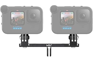 HSU Soporte Doble Aluminio para GoPro, Adaptador Más Largo para GoPro con Accesorio Multimedia o Carcasa Impermeable, Soporte Zapata Fría para Cámara Acción