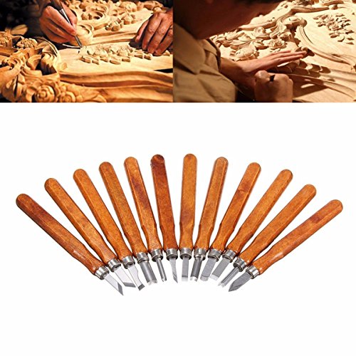 TILY Holzschnitz Werkzeuge Packung 2 Carbon Stahl Set Von 12 Kinder Personalisierte Hand Pry Bar Werkzeuge Kit / Werkzeuge Holz Meißel Set mit hölzernen Messer Box Anfänger, Tischler, Carver Künstler