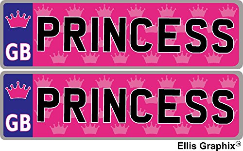 Princess Self-Adhesive Pink 14 x 4 cm Number Plate Stickers For Childrens Kids Childs Ride on Car, Bike, Bedroom Doors, Wheelchair, Mobility Scooter by Ellis Graphix (TM)