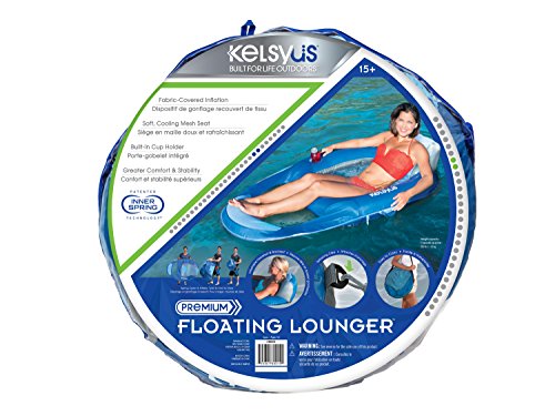 Kelsyus Floating Lounger Quality Recliner, Luxury Inflatable Pool Lounger / Lilo / Air Bed - Blue/Ice Blue