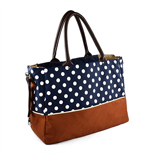 Premium Quality Multi-function Baby Diaper Nappy Changing Bag Mummy Handbag Shoulder Bag Blue Polka Dot - 6 PCS Set