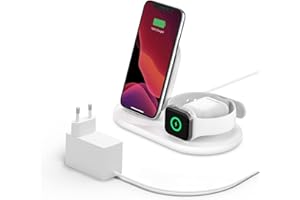 ‎BELKIN Belkin Ładowarka bezprzewodowa 3 w 1 (stacja do ładowania bezprzewodowego 7,5 W do iPhone’a, Apple Watch i AirPods) –stacja dokująca do ładowania iPhone'a, podstawka do ładowania Apple Watch – biała