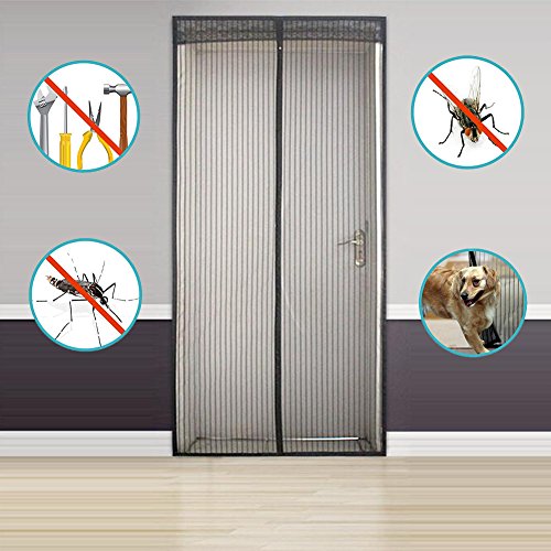 Mosquitera con Fijación Magnética 90x210cm/100x220cm,Adhesivo velcro cortinas mosquiteras para fijar puertas anti-mosquitos magnéticos