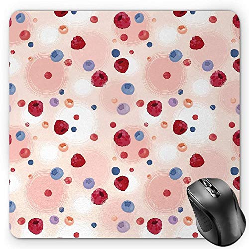 Preisvergleich Produktbild BGLKCS Peach Mauspads Mouse Pad, Raspberries Blueberries Cranberries Food Themed Design with Abstract Circle Backdrop, Standard Size Rectangle Non-Slip Rubber Mousepad, Multicolor