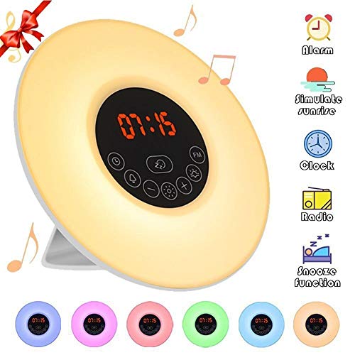 Preisvergleich Produktbild Asonter Wake-up light Sonnenaufgang analoger Wecker Sonnenuntergang und Schlummerfunktion Nachttischlampe Nachtlicht USB-Netzteil Buntes Nachtlicht FM-Radio