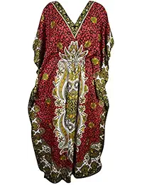 INDIATRENDZS WOMEN LIGHT VISCOSE FLORAL NIGHTY SLEEPWEAR KAFTAN LOOSE MAXI 56"