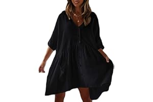 HYUET Copricostume da Bagno Donna Mare, Elegante Vestito Mare Corto da Donna Estivo Abito da Spiaggia Donna in Cotone Taglia Grande Tunica Kimono Sexy Beach Bikini Cover ups Uno Taglia