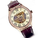 Lancardo Herren mechanische Automatik Business Casusl Armbanduhr Skelett Automatikuhr Uhr mit römische Ziffern Zifferblatt, Leder Armband, braun