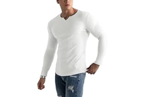 Muscle Cmdr-Camiseta de Manga Larga/Corto Hombre Stretch Slim Fit tee V Cuello Camiseta Interior para Hombre