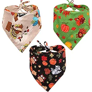 KZHAREEN 3 PCS/Pack Thanksgiving Dog Bandana Reversible Triangle Bibs Scarf Accessories for Dogs Cats Pets Large