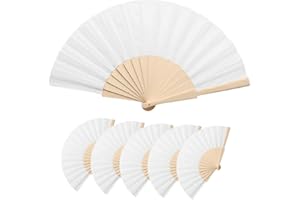 PUBLICLICK Lote 25 Abanicos de madera natural y tela poliester, Abanico 16 varillas servidos en caja individual, Abanicos para pintar, personalizar, detalle (Blanco)