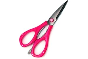 Laguiole Evolution® - Ciseaux Professionnels de Cuisine 7 Fonctions - Lames détachables en Acier Inoxydable - Poignées ABS - Design Acidulé Couleur Rose - 30 x 11 x 2,5 cm