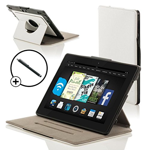 Forefront Cases® Neue Leder Drehbar Hülle / Tasche / Case / Cover für Amazon Fire HDX 8.9 Tablet (November 2014) - Rundum-Geräteschutz und intelligente Auto-Sleep-Wake-Funktion mit 3-JAHRES-GARANTIE VON Forefront CASES - inkl. Eingabestift