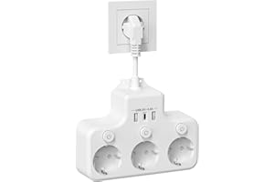 DYNOPULS Steckdosenleiste mit USB, Doppelstecker für Steckdose 3 Fach und 3 USB, 6 in 1 Steckdosenadapter, Verteilersteckdose Steckerleiste für Büro, Hause, Reisen