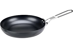 ONATISMAGIN Camping Foldable Portable Wok, Outdoor Iron Grill Frying Pan with Flat Base, 24cm Non-Stick Frying Pan, Camping Picnic Hiking Frying Pan