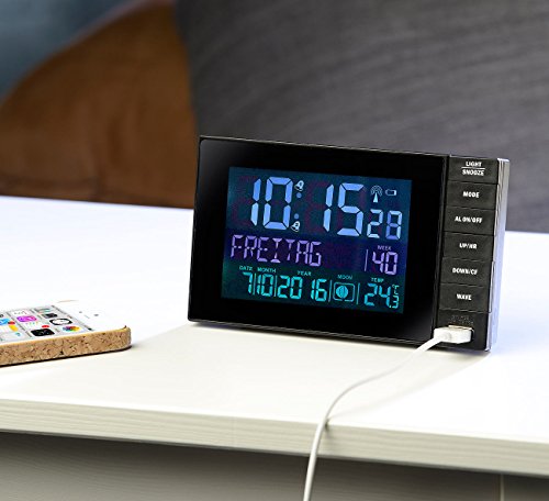infactory Funkwecker mit Temperatur-Anzeige, USB-Ladestation (2 A), 2 Weckzeiten - 6