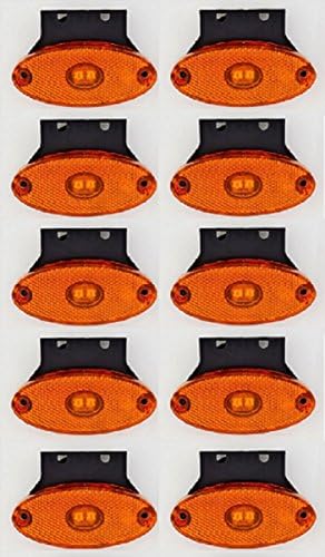 10x 24V 2 LED side outline amber orange marker lights oval with rubber brackets truck tipper lorry caravan trailer chassis