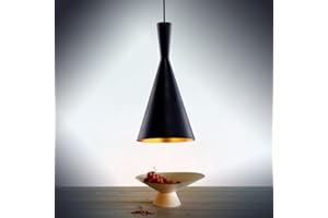 CHAO ZAN 1 X E27 Suspension Luminaire Abat-jour Rétro En Métal Lampe Suspension Industrielle Pour Salon Cuisine Chambre Café Restaurant (Sans Ampoule) noir externe - couleur dorée intérieure