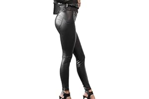 Onsoyours Legging Cuir Femme Pantalon Sexy Collant Mince Slim Taille Haute Elastique PU Pantalon Basique Skinny Pants