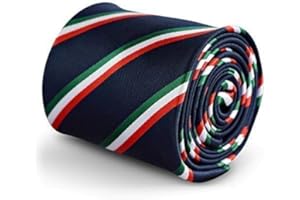 Frederick Thomas navy blue men’s tie with Italian flag red green and white stripe pattern, Classic 8cm Width, ideal for formal and casual occasions crafted in soft fabric with elegant texture