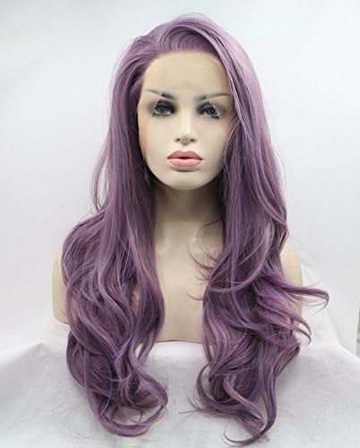 Cupidlovehair Long Natural Big Curly Style Light Purple Color Heat Resistant Synthetic Hair Lace Front Wigs (18 Inch)