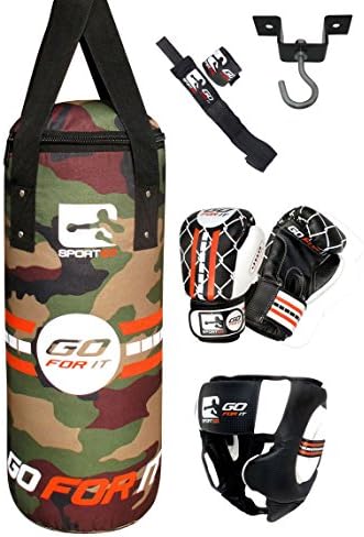 2ft kids,Junior Boxing Punchbag Fitness Kit, Head Guard,Sparring Glove+ free hand wraps and hanging hook