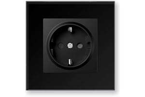BSEEDLIFE Enchufe Pared,Enchufe Normas Europeas Schuko,86 * 86mm 1 Gang 16A,Marco de Cristal,Fácil Instalación,Negro