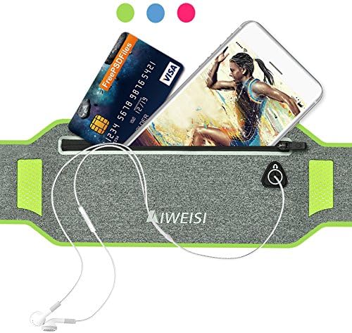AIWEISI Lightweight Sweatproof Fashion Running Belt, Creative Waist Pack Pouch With Earphone Hole &amp; Hidden Card/Key/Cash Pouch Designed for Almost All Cell Phones Size Below 5.5 inch (Except iPhone7 Plus), for Walking Travelling Cycling Hiking Running Fitness (Green)