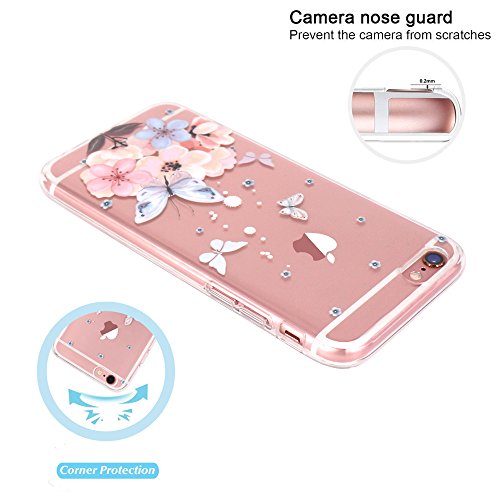 iPhone 6 Case, iPhone 6S Case, JIAXIUFEN Girl Floral TPU Silicone Gel Soft Clear Case Cover for Apple iPhone 6 6S - Light Pink Butterfly Flower