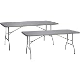 Pack of 2 Rectangular Tables 200 x 90 cm Folding Legs for Outdoor and | Portable PVC Tables for Catering, Hospitality, Campin