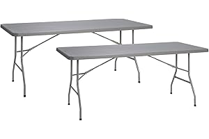 Solycarpa Pack 2 Mesas Rectangulares 200x90 con patas plegables de Exterior, Jardín, Catering y Hostelería. Auxiliar para Comedor y Camping, de 8 o 10 Personas, Fácil de Transportar, Portátil y de PVC