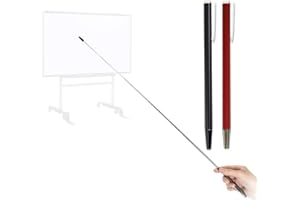 DAITET Pointer - Teachers Pointer - Teaching Pointer - Hand Pointer Extended Length, Presenter Whiteboard Pointer, Black Matte with Chrome Trim (Black+Red)