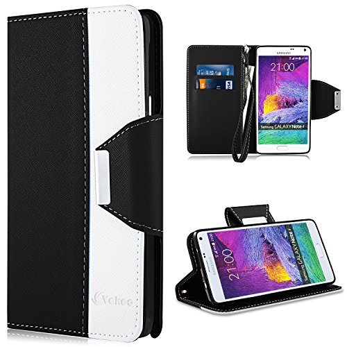 Galaxy Note 4 H  lle  Vakoo Handyh  lle Leder Tasche Flip Case Cover Schutzh  lle f  r Samsung Galaxy Note 4  Schwarz Wei   