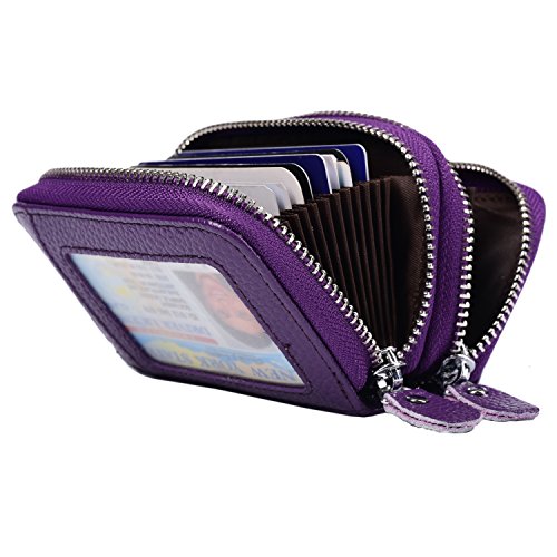 Outrip RFID Womens Credit Card Wallet Holder Genuine Leather Zipper Purse (Purple)
