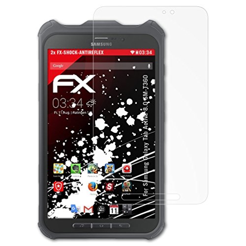 Samsung Galaxy Tab Active 8.0 (SM-T360) Panzerfolie - 2 x atFoliX FX-Shock-Antireflex blendfreie stoßabsorbierende Panzerschutzfolie