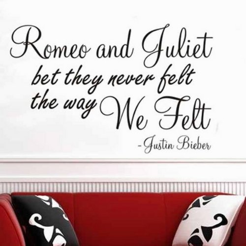Wall sticker -Romeo and Juliet poem Justin Bieber... Wallart Bedroom Lounge Kitchen -LARGE -SIZE 90cm x 60cm -Gold