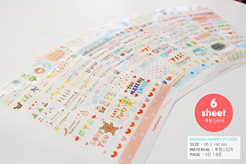 6 Blatt Zeichnung Markt Aufkleber Deco Aufkleber Scrapbook Karte, die Geschenk