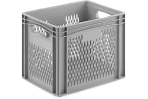 DIE BOX FABRIK Eurobehälter 400x300x320mm | perforierte Box | Aufbewahrungsbox | Kunststoff Kisten | Lagerbehälter mit Griffen | robuste Stapelbox | Eurokiste | Mehrwegbehälter