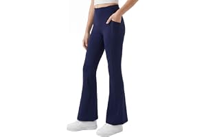 JinBei Flickor utsvängda leggings hög midja barn stretchiga atletiska skolbyxor med fickor yogapanter klockunderdel bootcut byxor lätta kläder för dans vardagliga sporter, 7-13 år