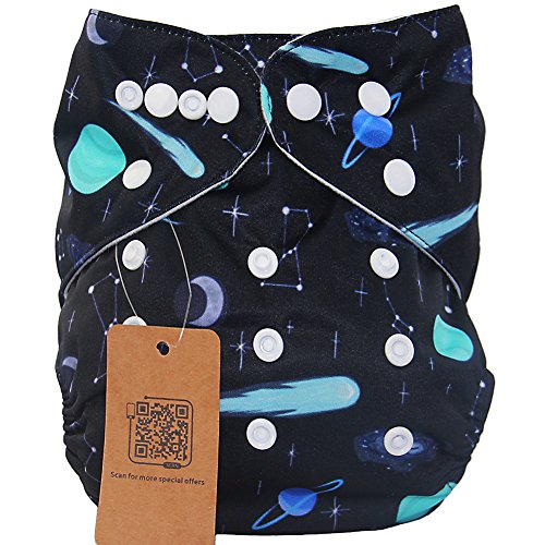 iZiv(TM) Newborn Nappy with 1 Thick Insert Infant Waterproof/Adjustable/Reusable/Washable Pocket Cloth Nappy Fit Babies 0-3 Years(Meteor)